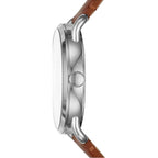 Fossil Men's Copeland Quartz Stainless Steel and Leather Three-Hand Watch, Color: Silver, Luggage (Model: FS5661)