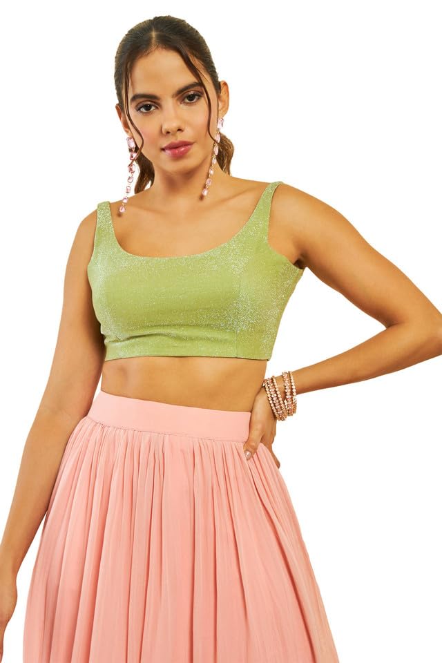 Soch Women Shimmery Scoop-Neck Back-Open Sleeveless Blouse