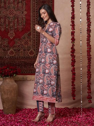 ANNI DESIGNER Womens Rayon Viscose Straight Printed Kurta with Pant (NISHU RED-VKS01_L_Red_Large)