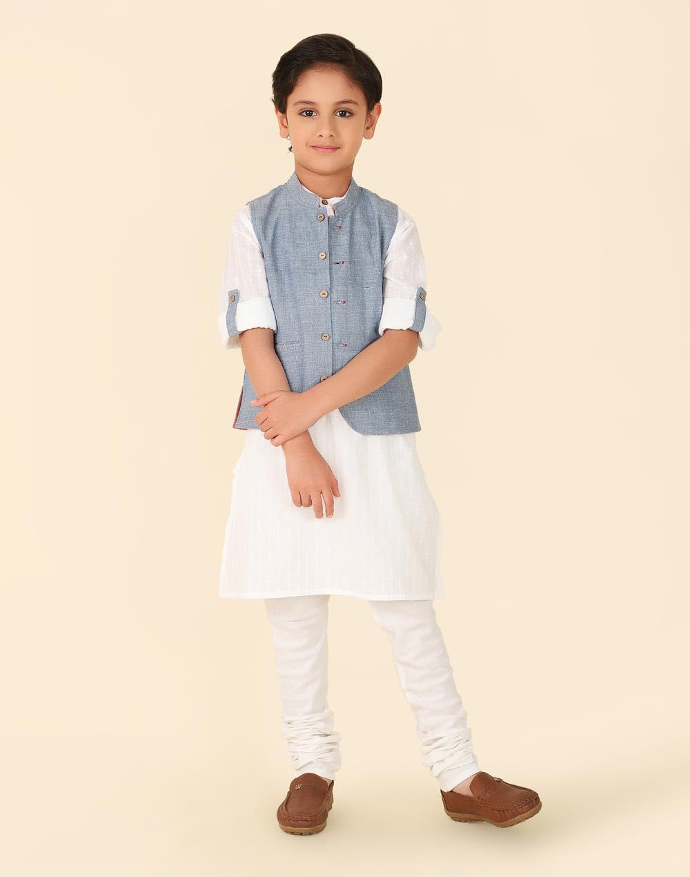 Fabindia Boys Cotton Woven Regular Fit Kurta Set (1035432WHITE_White