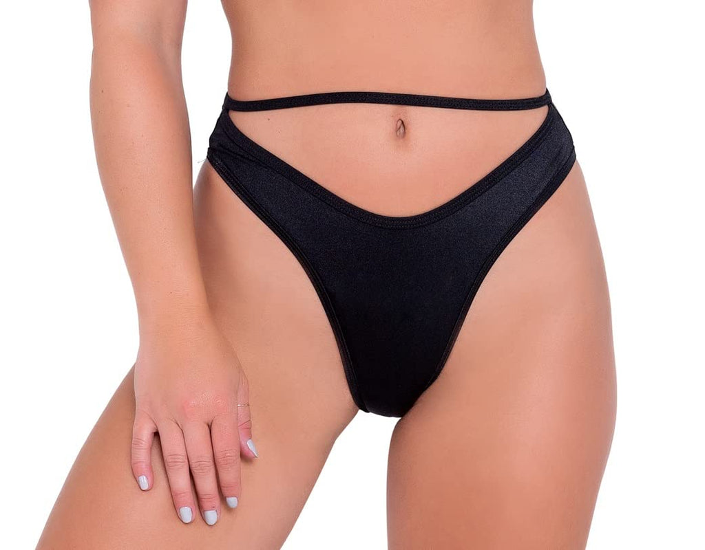 Roma Women's Standard High-Waisted Shorts with Cutout Panel for Rave/Festival, Black, Small