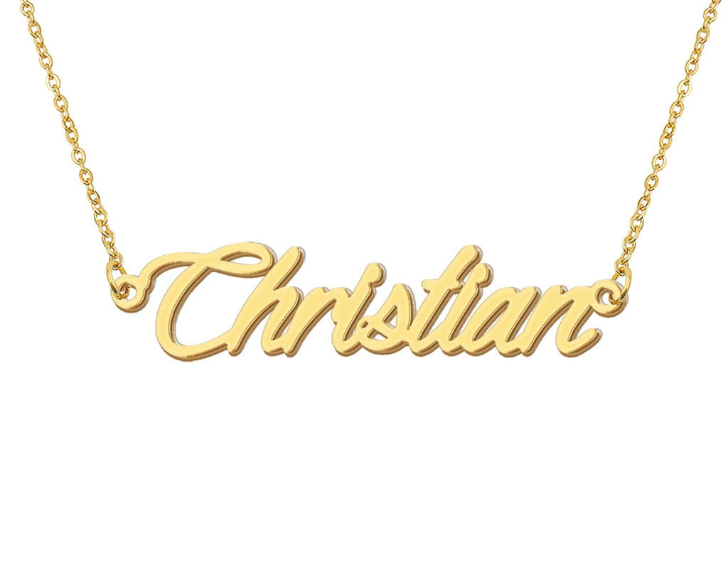 Aoloshow 18k Gold Plated Christian Name Plate Necklace Stainless Steel Mens Nameplate Necklaces Jewelry for Christmas