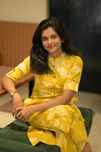 ANNI DESIGNER Ladies Floral Cotton Blend Kurta with Trousers, yellow, XL