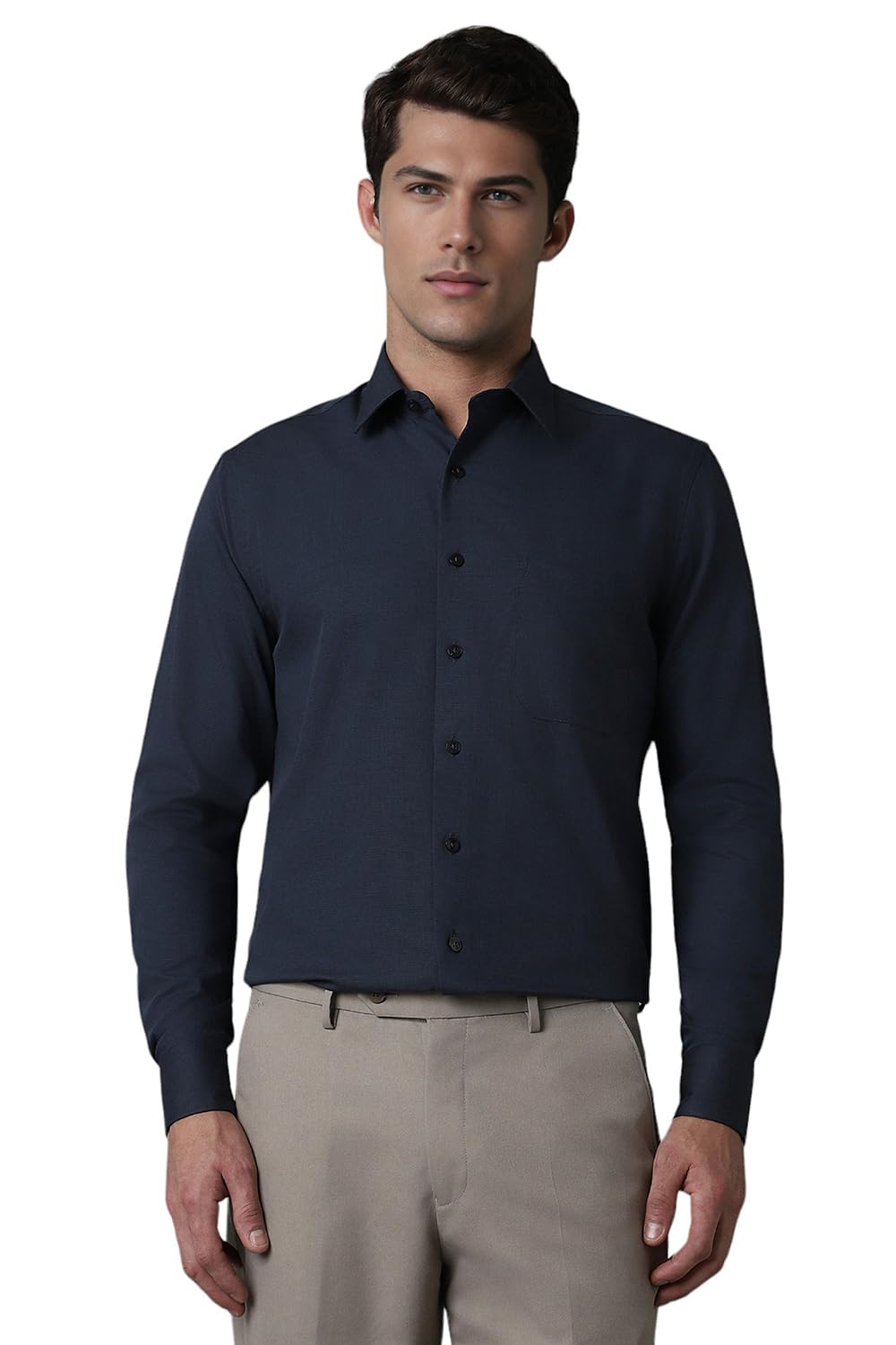 Louis Philippe Men Polyester Blend Slim Shirt (Lpsfmslpq10413_Navy, 44)