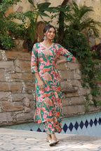 ANNI DESIGNER Womens Cotton Blend Printed Straight Kurta with Pant Pack of 2 (Chinki Green-SouthZ Purple_XL_Multi_X-Large)