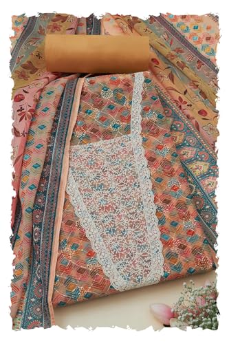 Soch Women Geometric Print Unstitched Dress Material with Thread Work