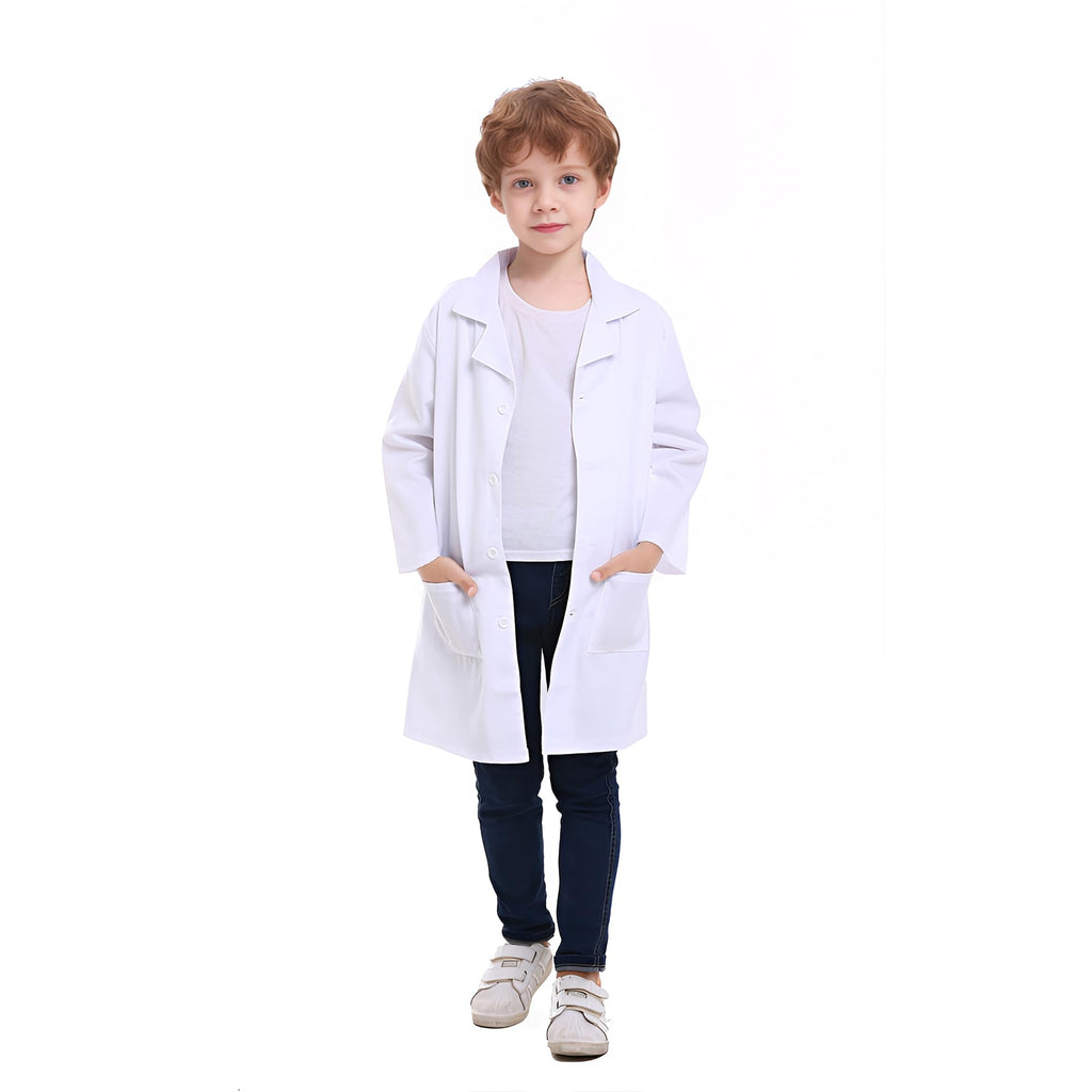 TopTie Kids Lab Coat for School Scientists Halloween Costume-White-10/12