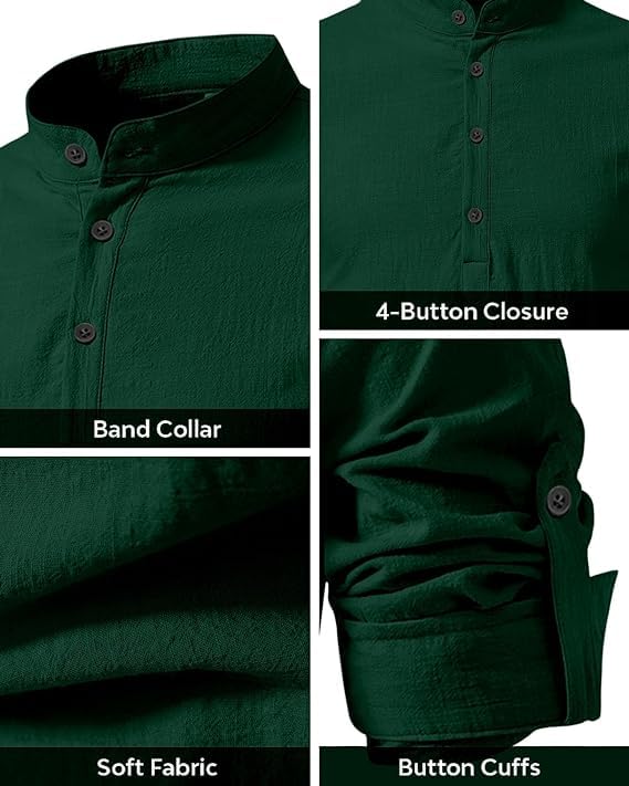 Bellstone MenS Solid Regular Fit Dress Shirt (Kurta800_Combo_Dark Green_Black_Xl
