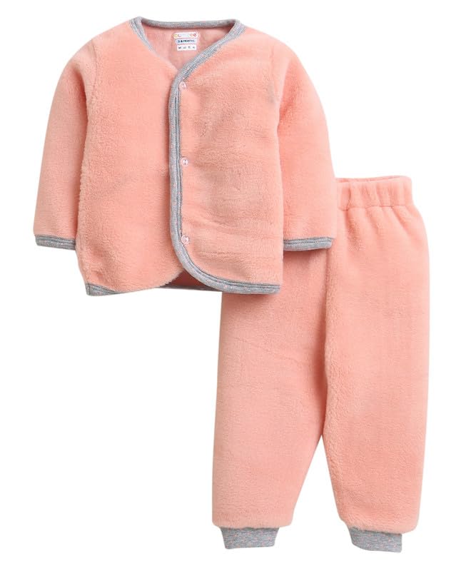 Bumzee Peach Girls Full Sleeves Fur Winter Wear Set Age - 0-3 Months (Peb9825B-Pch)