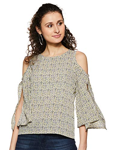 Miss Chase WomenS Coral Ribbed Cold Shoulder Top(Mcaw17Tp08-82-164-03,Multicolor-Base Yellow,Small)