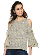 Miss Chase WomenS Coral Ribbed Cold Shoulder Top(Mcaw17Tp08-82-164-03,Multicolor-Base Yellow,Small)