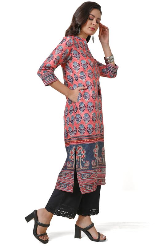 Soch Womens Peach Digital Print Chanderi Blend Kurta