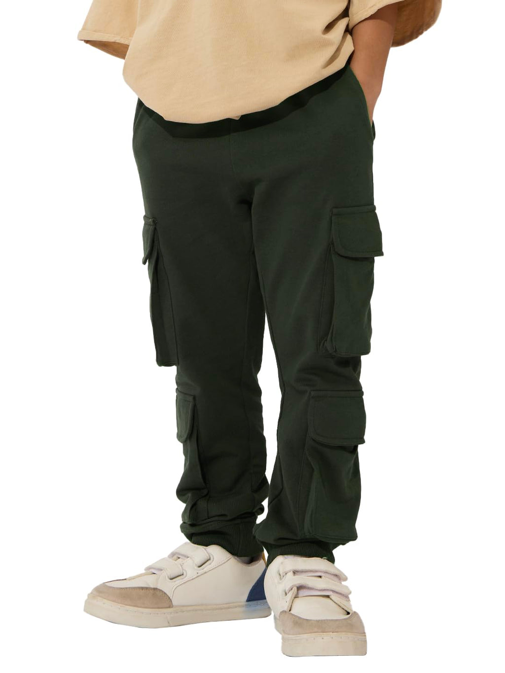 The Souled Store Solids: Olive Green Boys Drawstringed Straight Fit Cotton Joggers