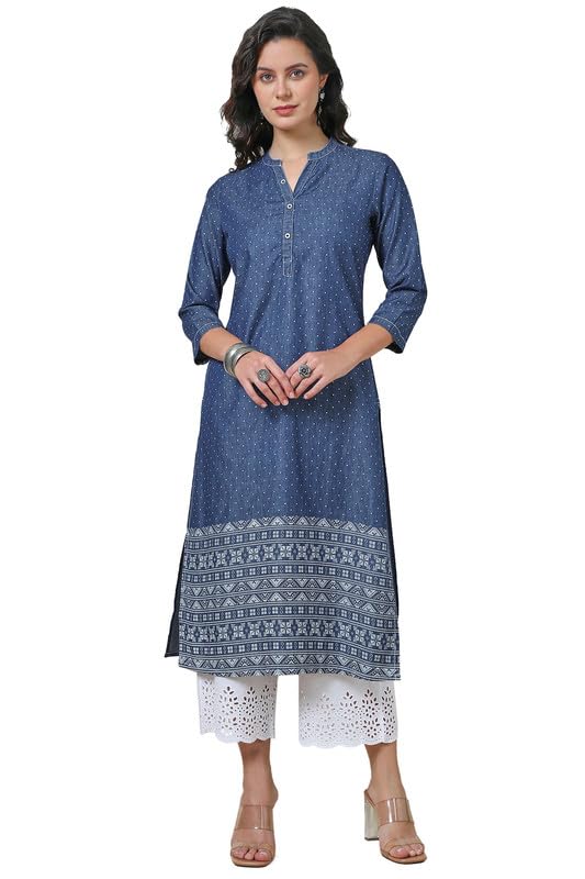 Soch Womens Indigo Abstract Cotton Blend Mandarin Collar Kurta