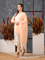 ANNI DESIGNER Womens Cotton Blend Straight Printed Kurta with Pant & Dupatta (Gosala Peach_XL_Peach_X-Large)
