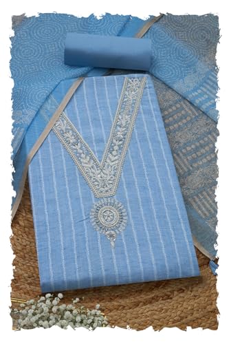 Soch Women Cotton Embroidered Unstitched Dress Material with Beads