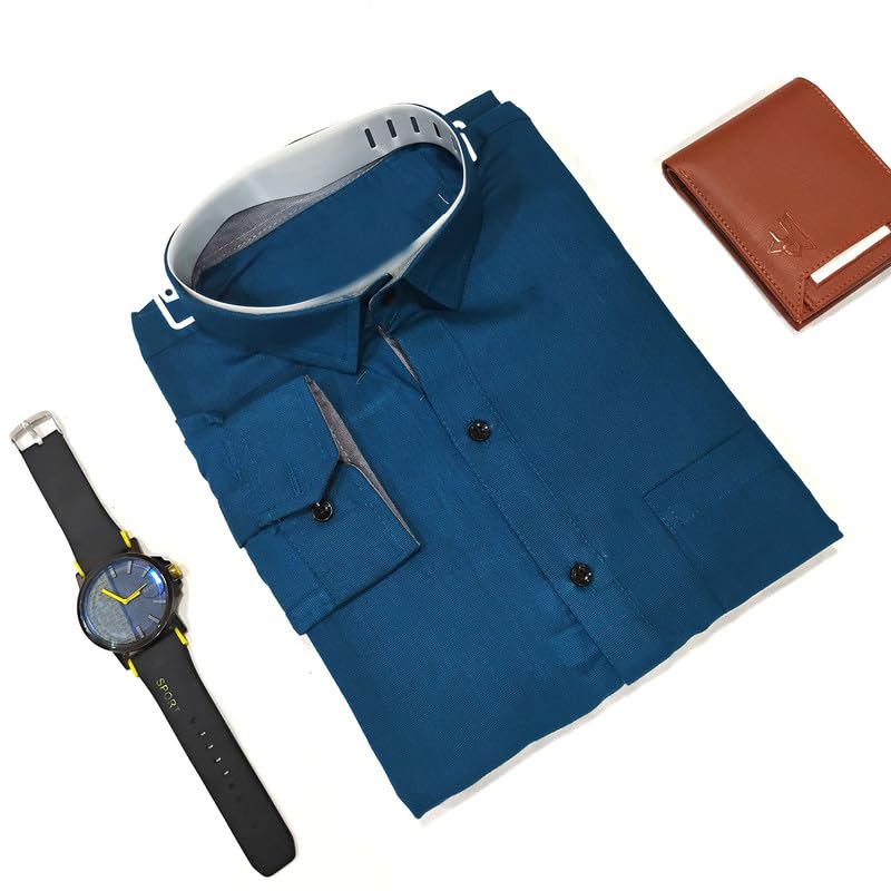 PinkMint Casual Shirt for Men ll Front Pocket Shirt ll Stylish Long Sleeve Shirt ll Soild Slim Fit (Pack of 1)