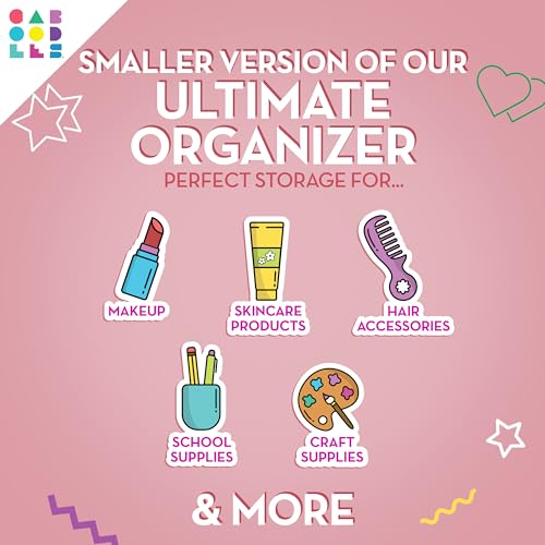 Caboodles Pretty in Petite Makeup Box, Two-Tone Pink on Lavender, Hard Plastic Organizer Box, 2 Swivel Trays, Fashion Mirror, Se