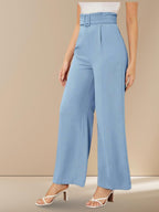 Kotty WomenS High Rise Viscose Rayon Relaxed Fit Korean Trousers Sky Blue