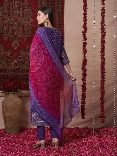 ANNI DESIGNER Womens Rayon Viscose Printed Straight Kurta with Pant & Dupatta (Subhi Begani-VKS04_L_Begani_Large)