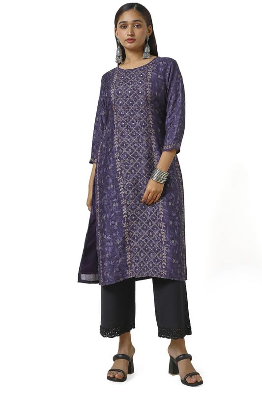 Soch Women Viscose Blend Botanical Print Kurta with Beads