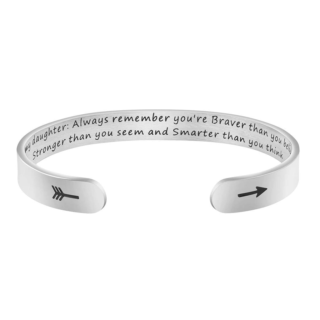 Daughter Mother Bracelets Wide Cuff Bangle Message Engraved Christmas Gifts for Her (To my daughter, Always remember you're brav