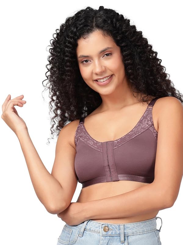 Clovia Womens Non-Padded Non-Wired Front Open Full Figure Bra (BR2405P15_Purple_32C)