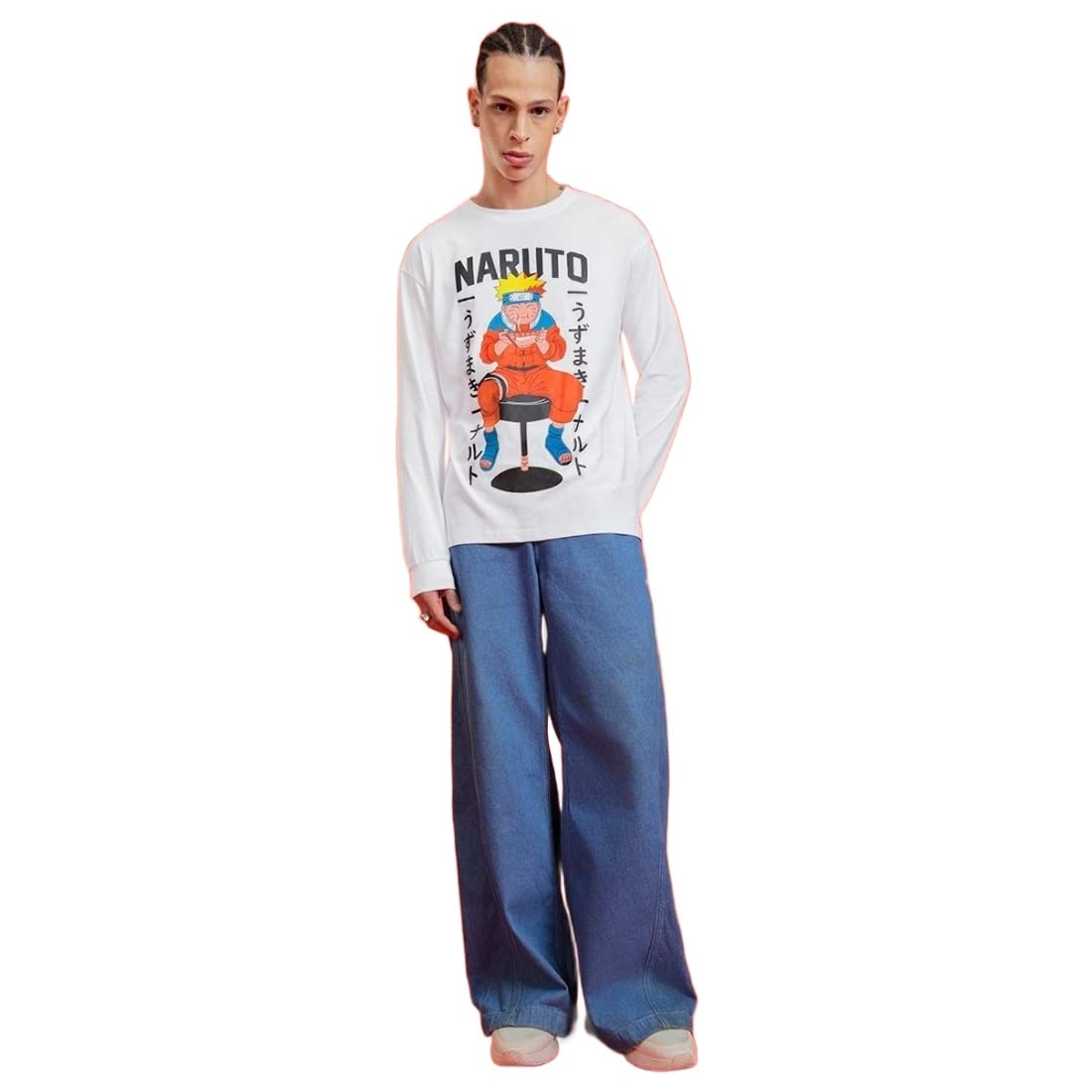 Bewakoof Mens Graphic Print White Round Neck Long Sleeve Loose Fit T-Shirt