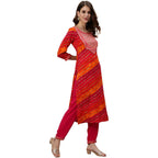 Anubhutee Rayon Leheriya Printed Festive Straight Kurta Pant Suit Set For Women
