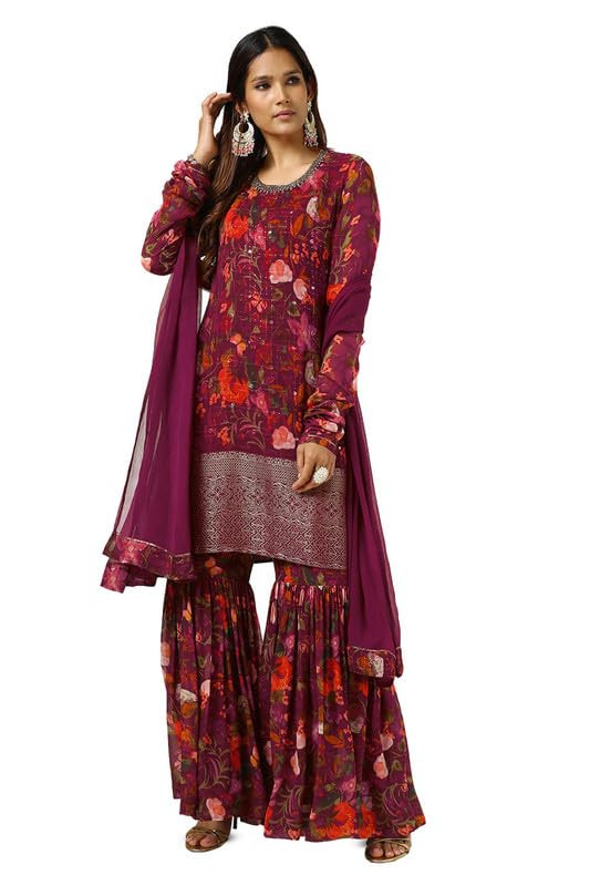 Soch Women Chinon Floral Print Suit Set with Mirror and Cutdana