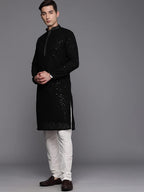 Manyavar Kurta Set For Men, Full Sleeves Mandarin Collar Ethnic Kurta Set For Engagement & Wedding, Party All Over Self Design K