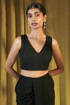 Soch Womens Black Art Silk Blouse With Embroidery And Embellished Sequins
