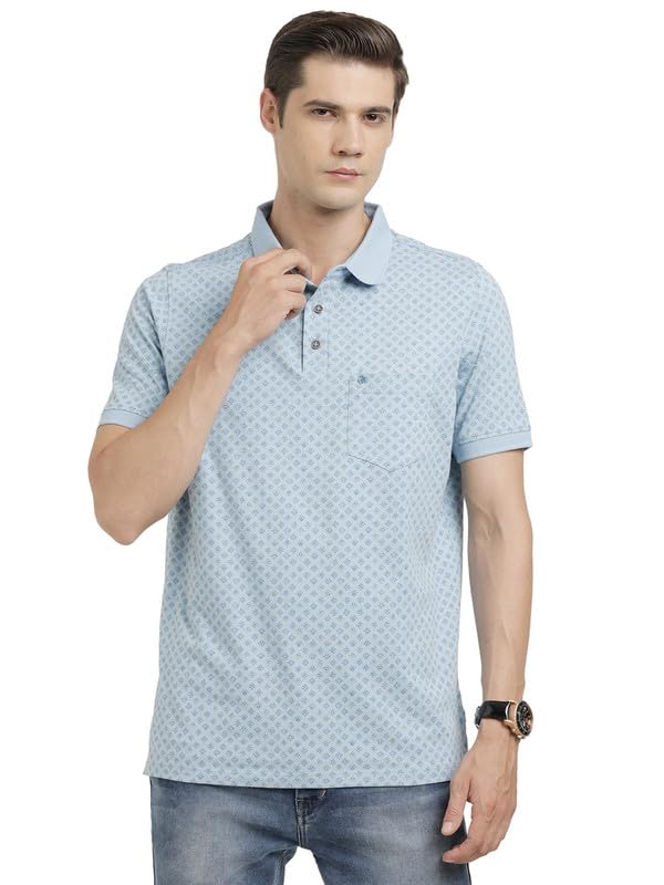 Turtle Men Cotton Stretch Grey Half Sleeve Casual Printed Polo Tshirt