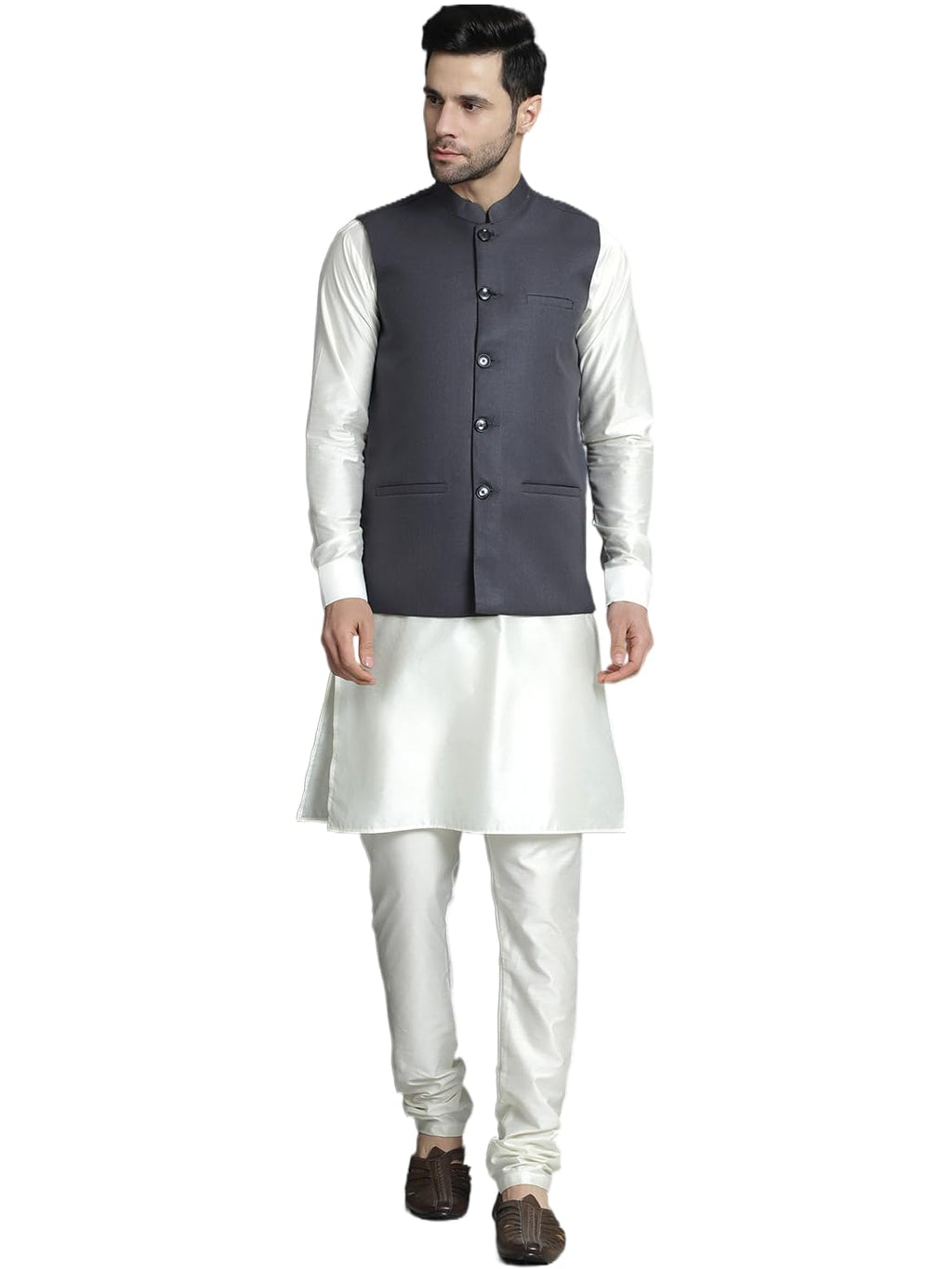 Jompers Mens Solid Nehru Jacket With Kurta & Churidar
