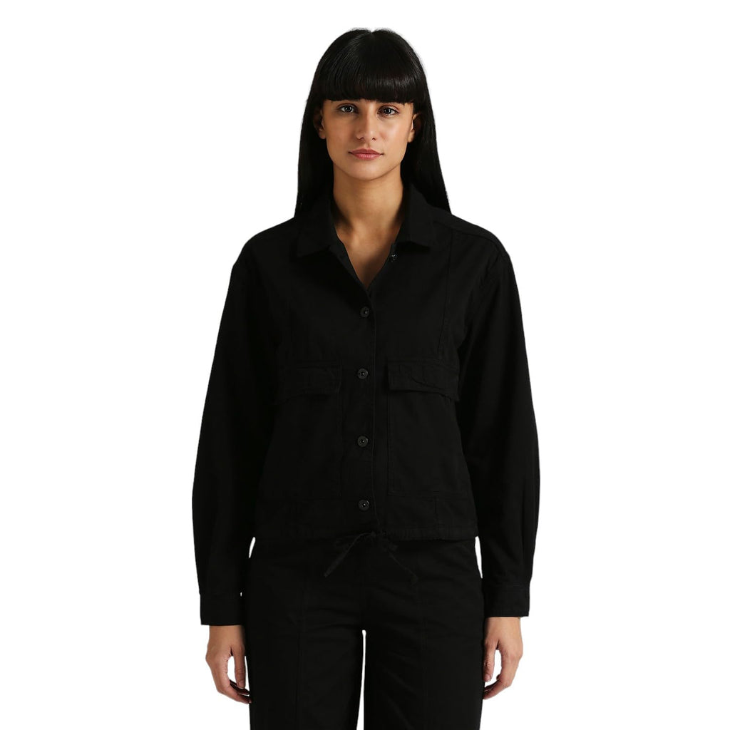 Pepe Jeans WomenS Solid Regular Fit Shirt (Pl304918_Black