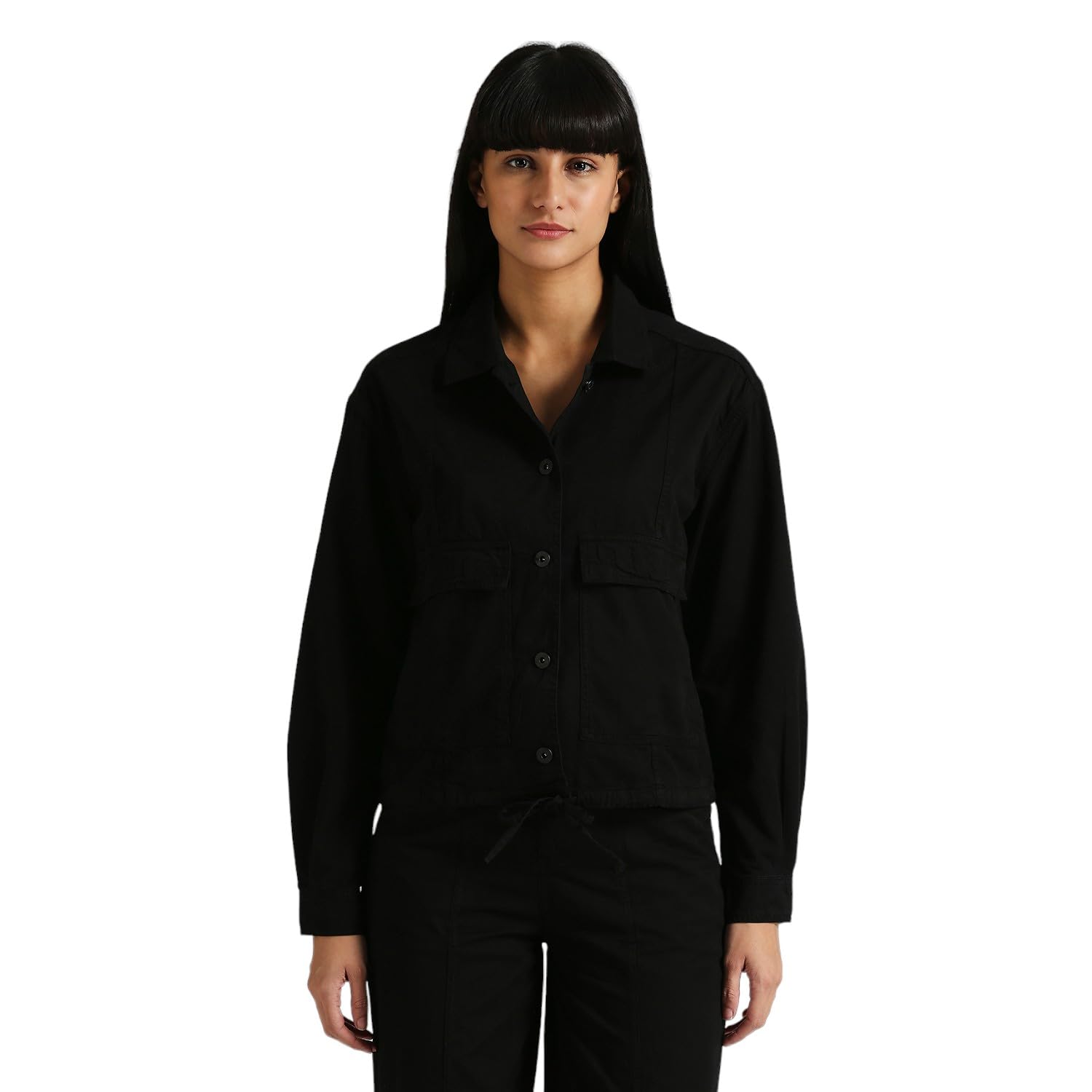Pepe Jeans WomenS Solid Regular Fit Shirt (Pl304918_Black