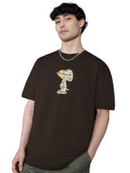 The Souled Store Peanuts: Joe Cool Men and Boys Short Sleeves Round Neck Brown Applique Patch Cotton Oversized T-Shirts