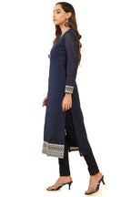 Soch Women Dark Blue Chanderi Embroidered Kurta