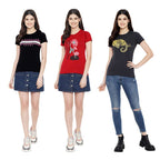 Preneum Womens Cotton Regular Fit Latest Graphic Stylish Printed Short Sleeves Casual T-Shirt || Latest Trending Style (Pack 3)
