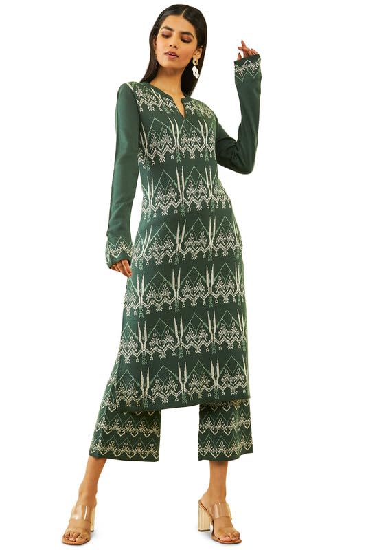 Soch Women Acrylic Abstract Pattern Knitted Full Sleeves Winter Kurta Set