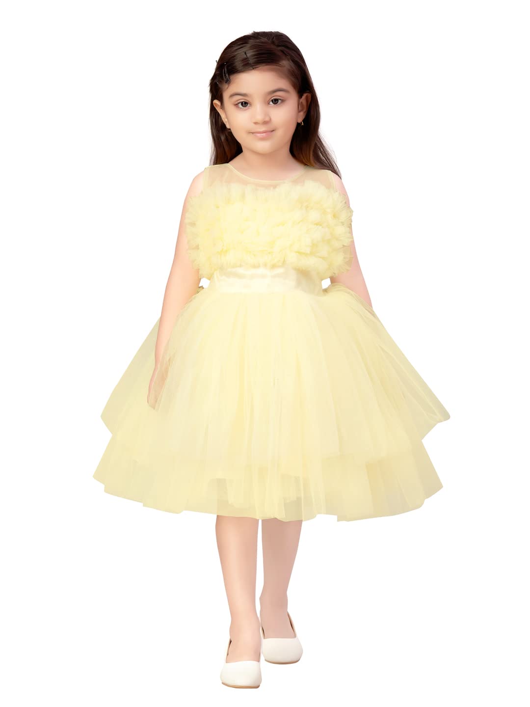 Aarika Baby-Girls Nylon Fit and Flare Knee-Length Dress (FK-1655_Lemon