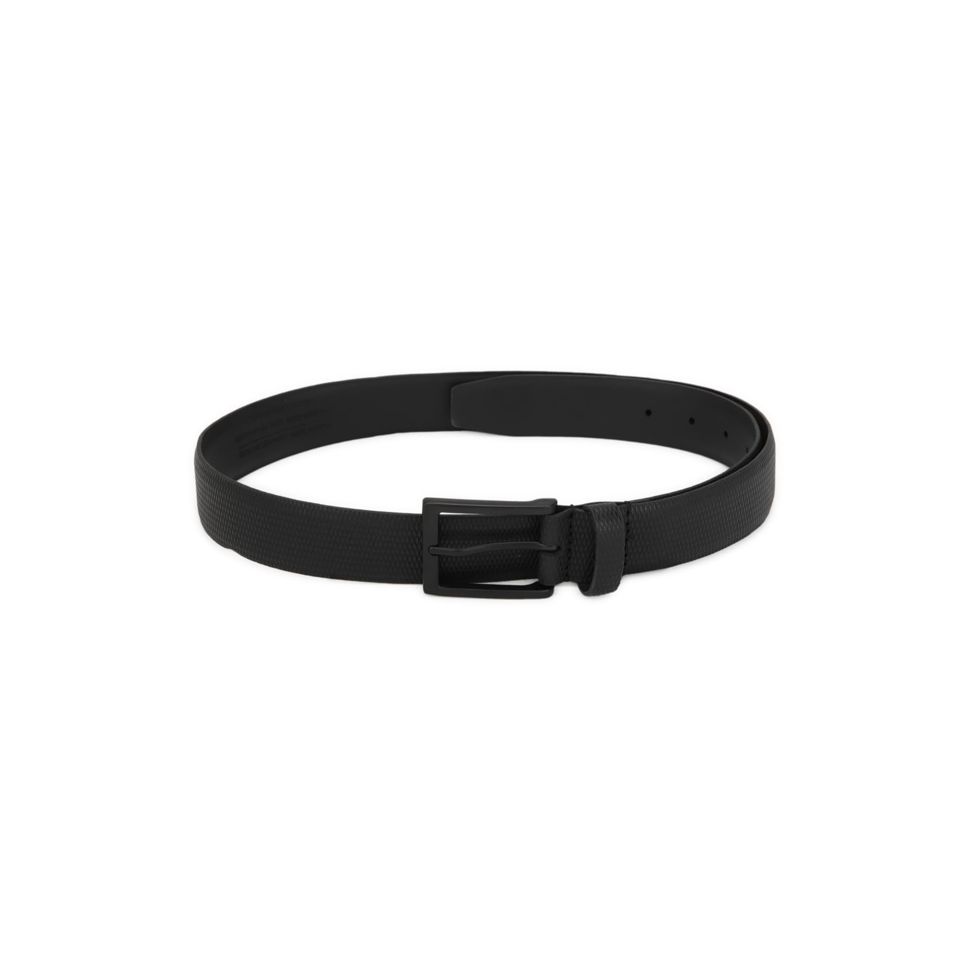 Louis Philippe Men Black Textured Formal Italian Leather With Matt Black Buckle Belt