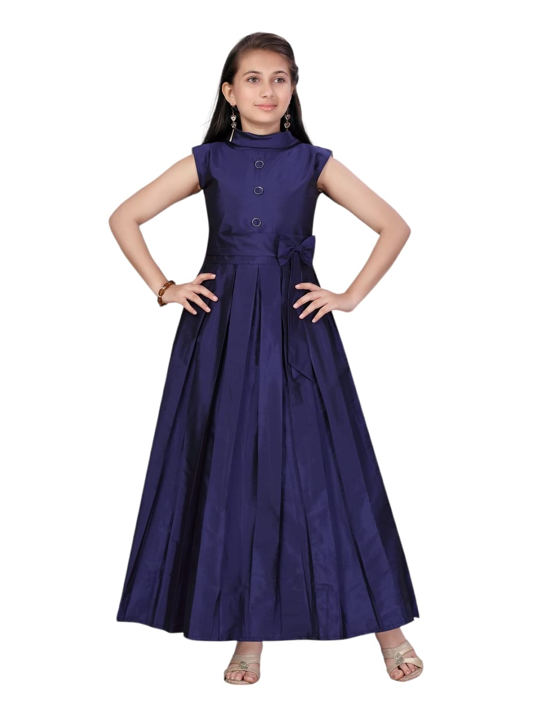 Aarika GirlS Silk Skater Floor Length Special Occasion Dress (Md-21017_Navy-Blue_34)