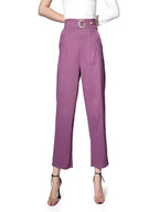 Leriya Fashion Trousers For Women || Solid Bi-Stretch Straight Trousers With 2 Front Pockets & Decorative Buckle || For Office |
