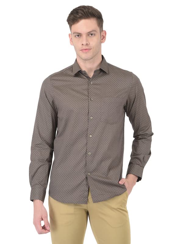 Turtle Men Cotton Brown Slim Fit Printed Shirts