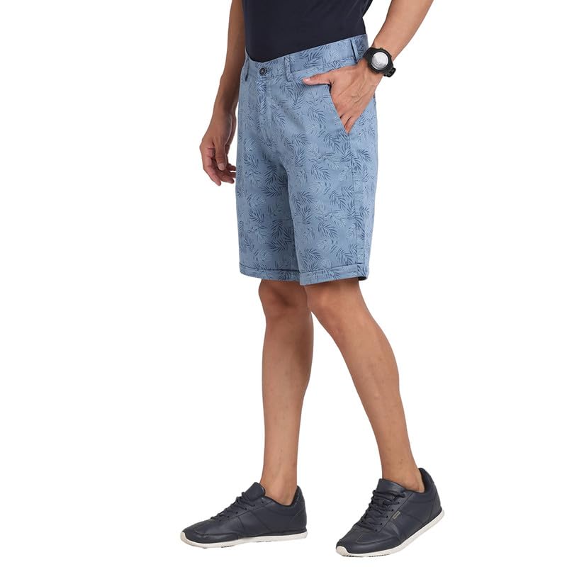 Turtle Men Cotton Stretch Sky Blue Print Slim FitCasual Shorts