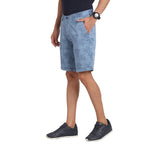 Turtle Men Cotton Stretch Sky Blue Print Slim FitCasual Shorts