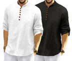 Macsivo MenS Cotton Blend Kurta | Band Collar | Casual | Plain | Formal | Full Sleeve | Summer | Regular Fit - (Combo Pack Of 2