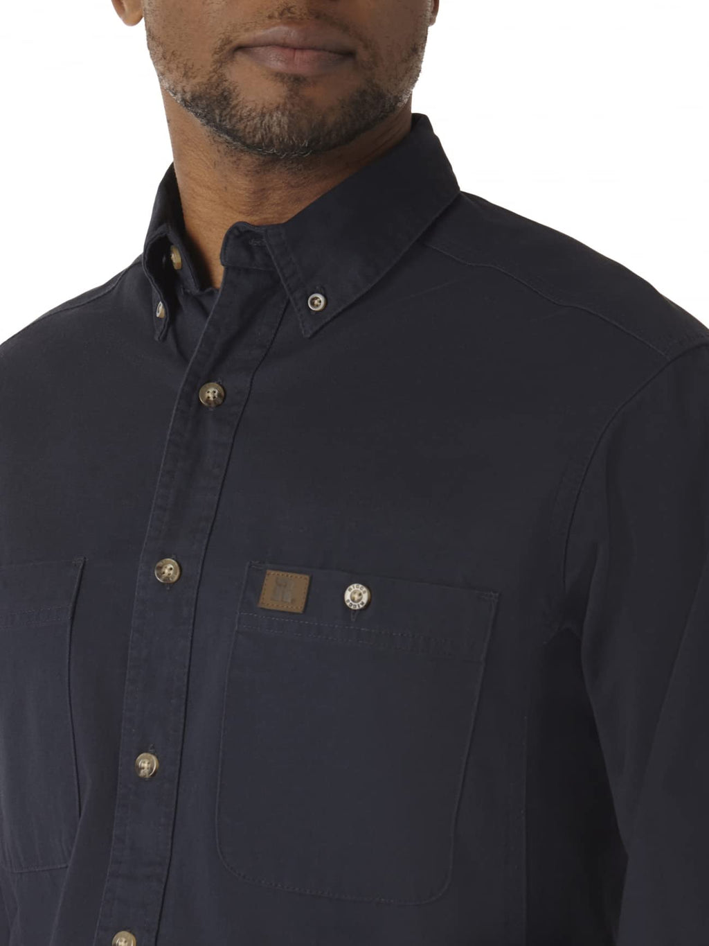 Wrangler Riggs Workwear mens Logger Twill Long Sleeve Workshirt work utility button down shirts, Navy, Large US