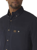 Wrangler Riggs Workwear Men's Big Logger Twill Long Sleeve Workshirt, Navy, 3X Tall